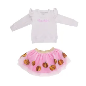 Ruffle Shoulder Top & Tutu Skirt Set - Thankful