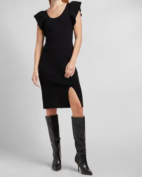 Ruffle Sleeve Sweater Dress in Pitch Black