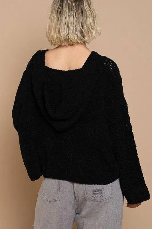 See-through cropped bell sleeved sweater