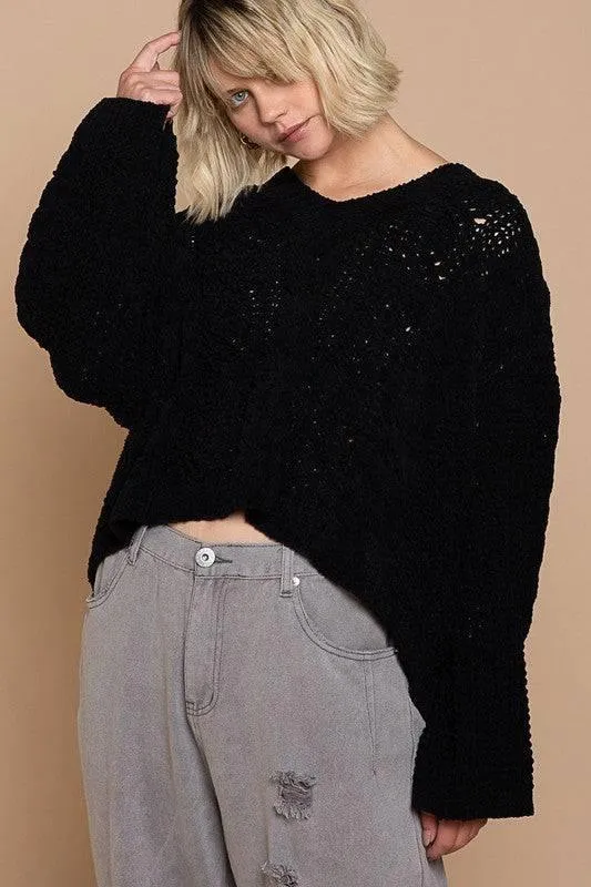 See-through cropped bell sleeved sweater