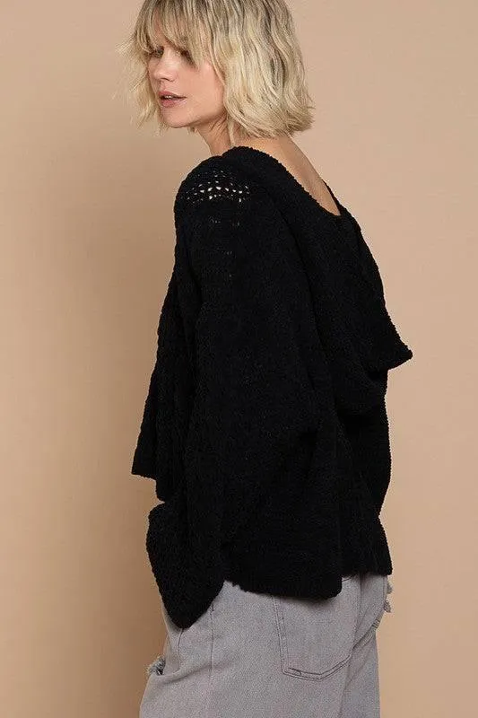 See-through cropped bell sleeved sweater