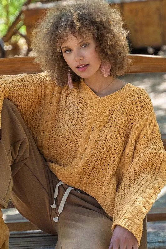 See-through cropped bell sleeved sweater