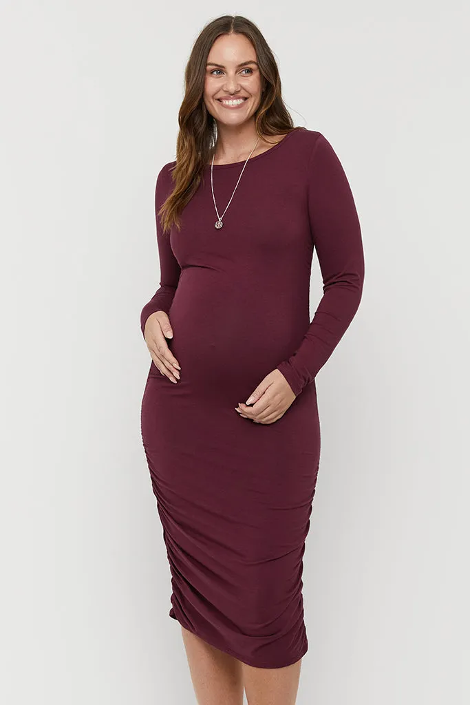 Selena Maternity Dress - Burgundy