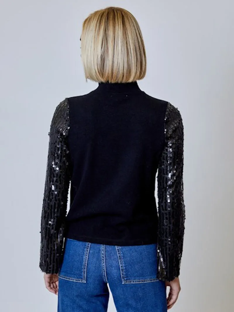 Sequin Combo Blouse - Black