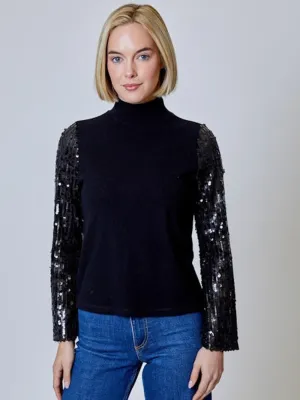 Sequin Combo Blouse - Black