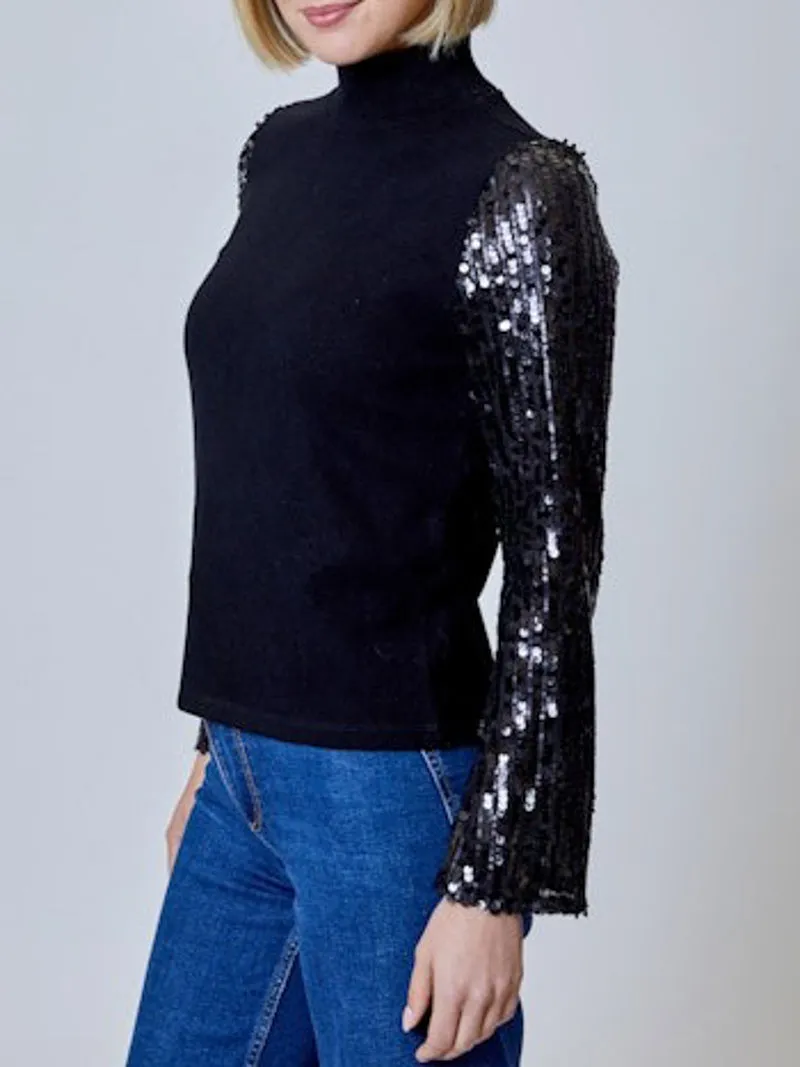 Sequin Combo Blouse - Black