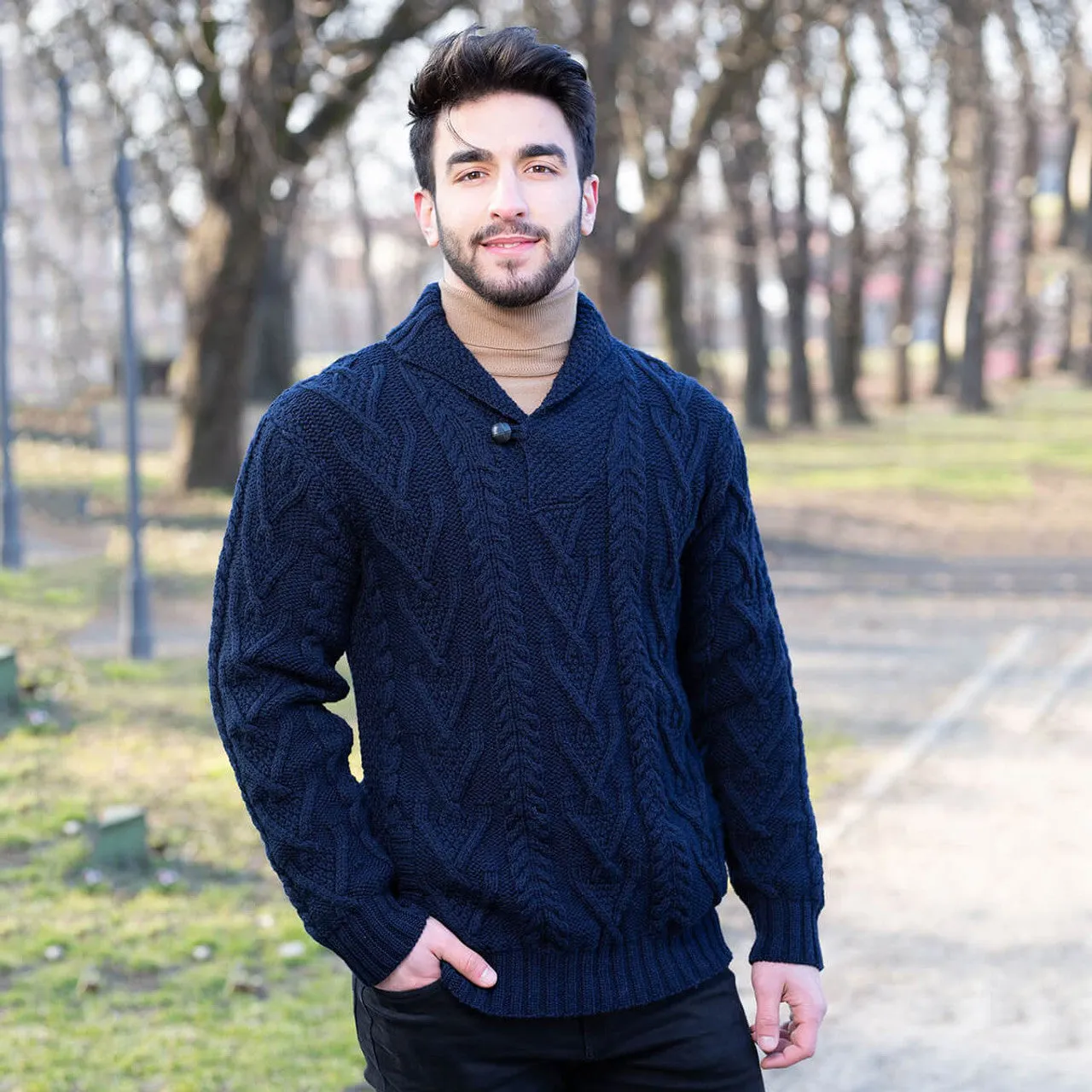 Shawl Collar Single Button Sweater