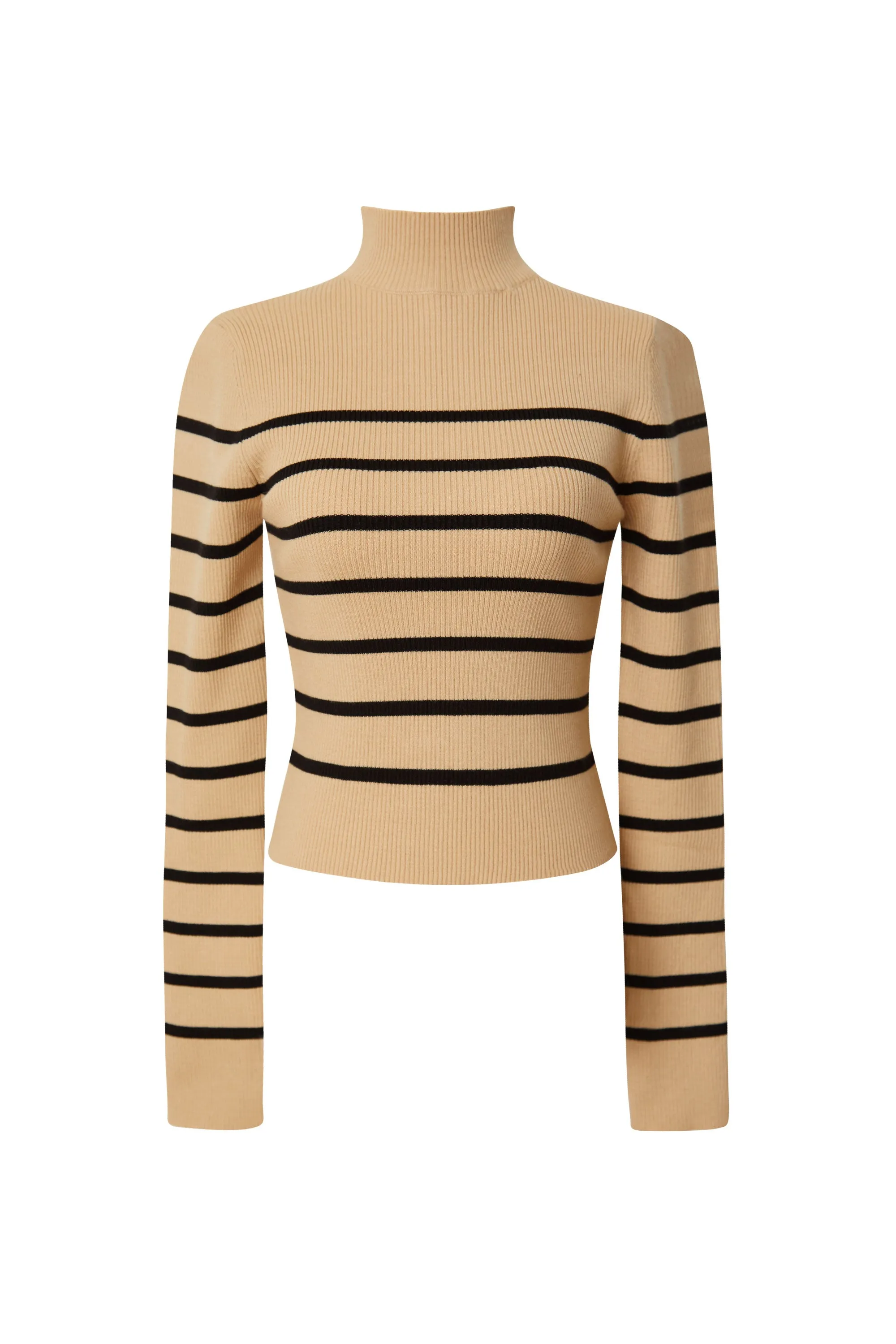 Shawna Taupe Striped Mock Neck Top