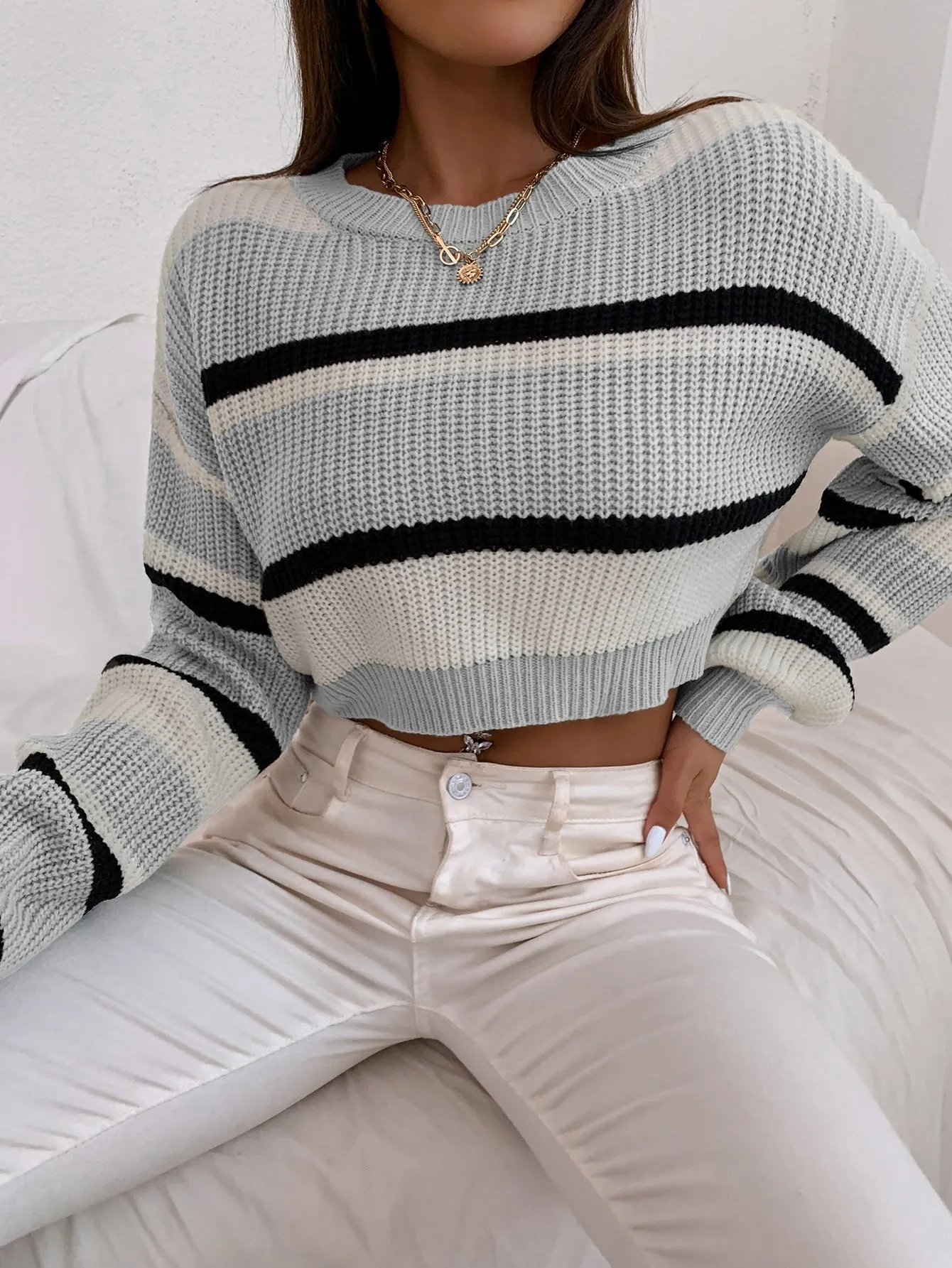 SHEIN Color Block Drop Shoulder Sweater