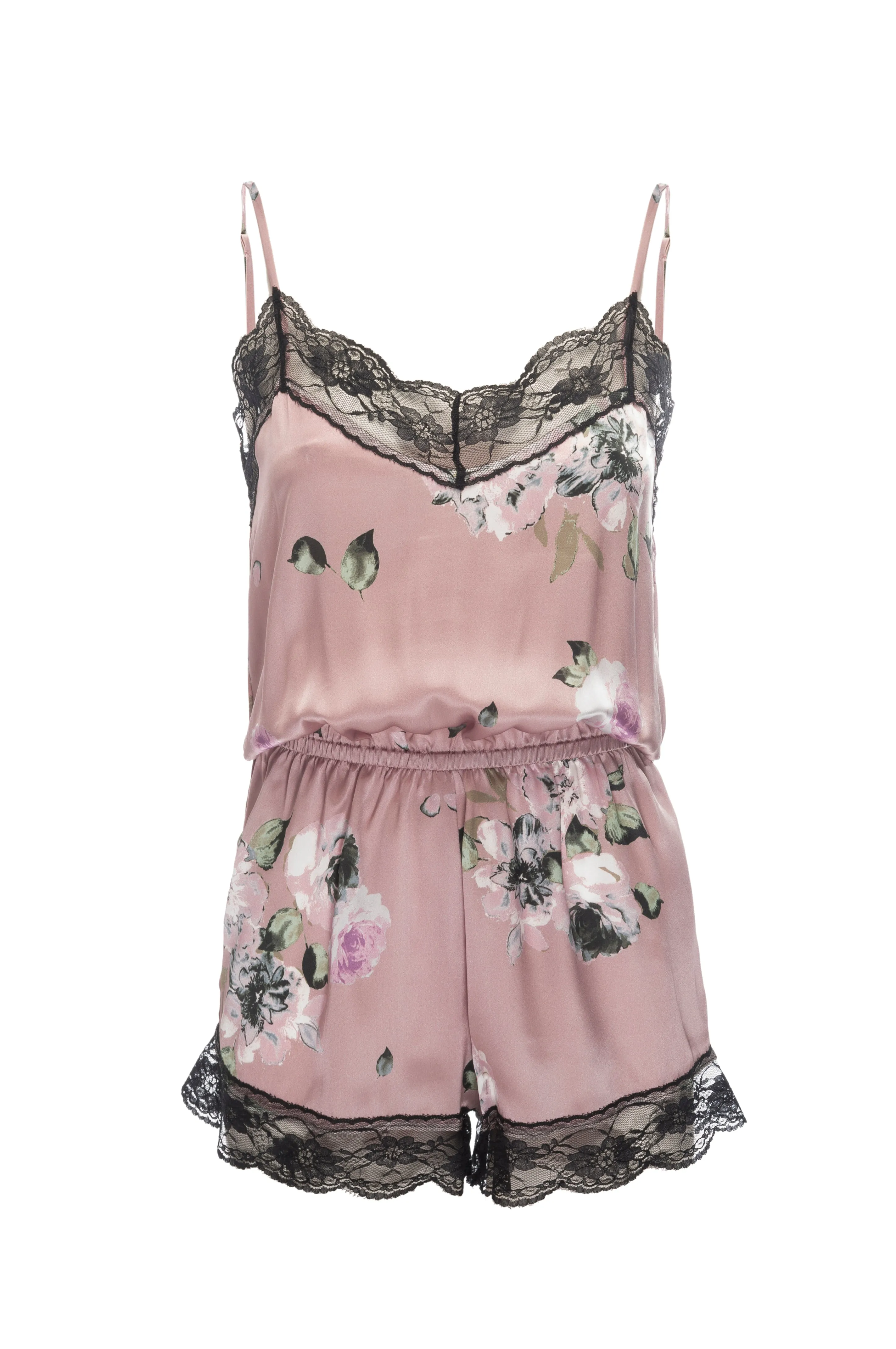 Silk Charmeuse 'Lea' Romper: Champagne Floral Print