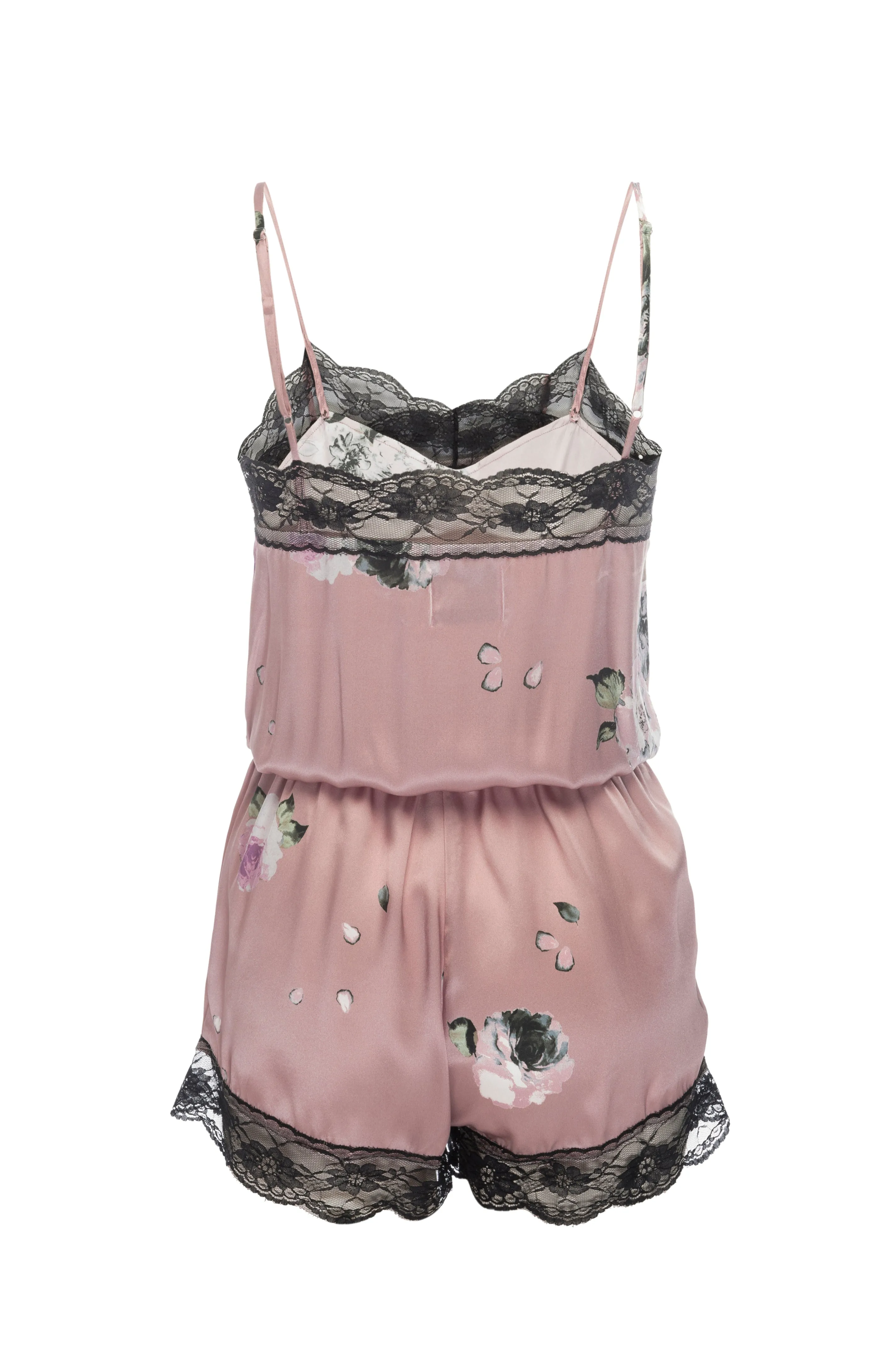 Silk Charmeuse 'Lea' Romper: Champagne Floral Print