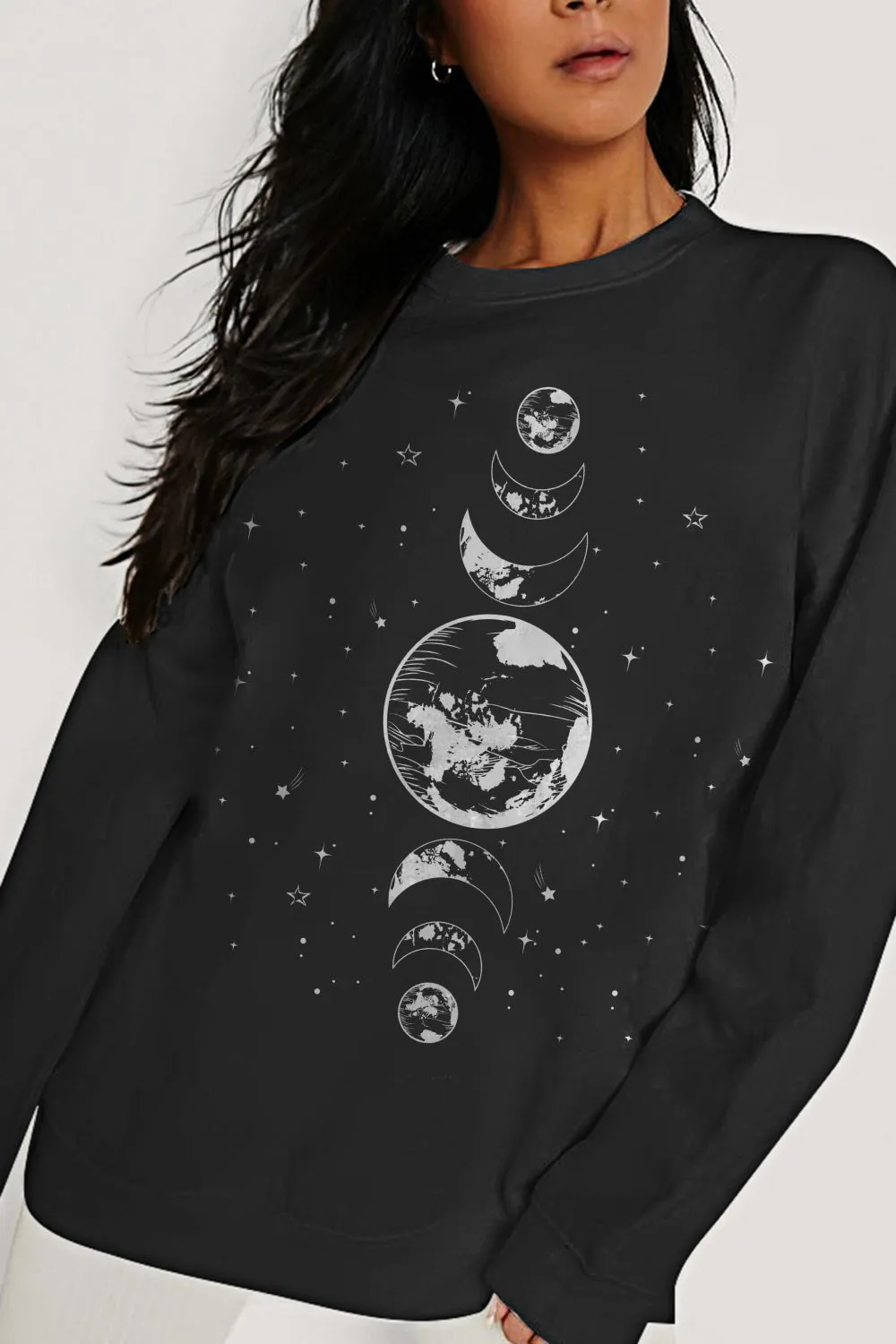 Simply Love Full Size Earth & Moon Graphic Sweatshirt