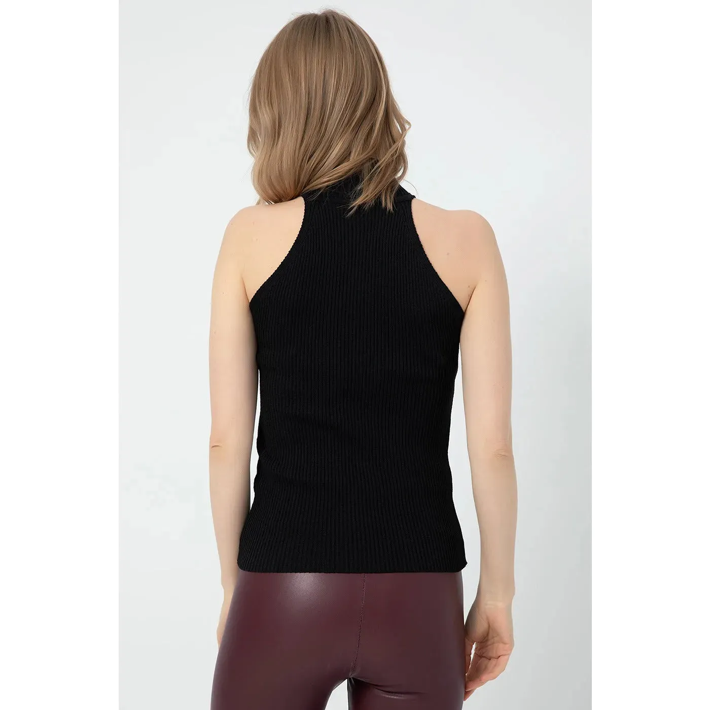 Sleeveless Turtleneck Black Top