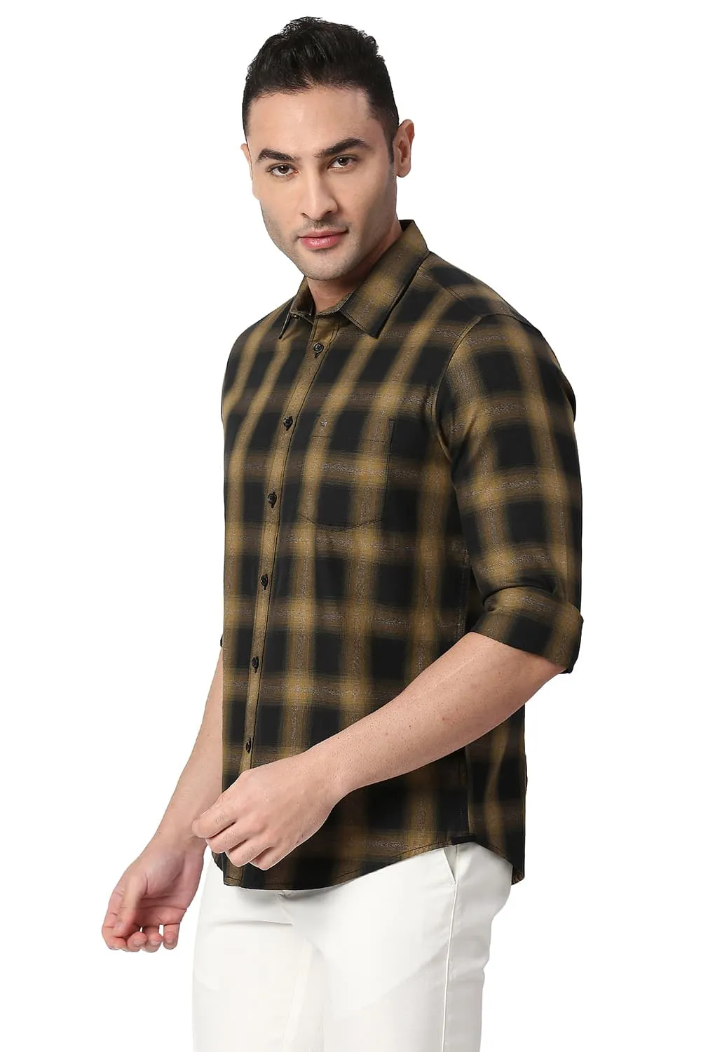 Slim Fit Cotton Grindle Checks Shirt