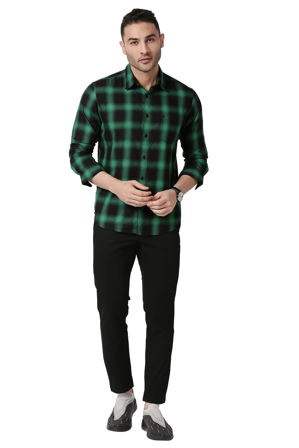 Slim Fit Cotton Grindle Checks Shirt