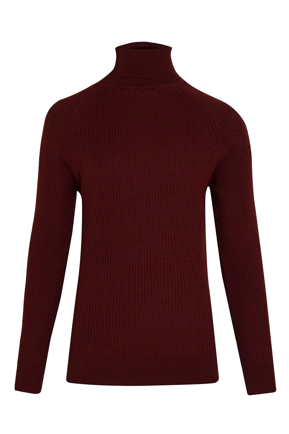 Slim Fit Patterned Burgundy Turtleneck Sweater