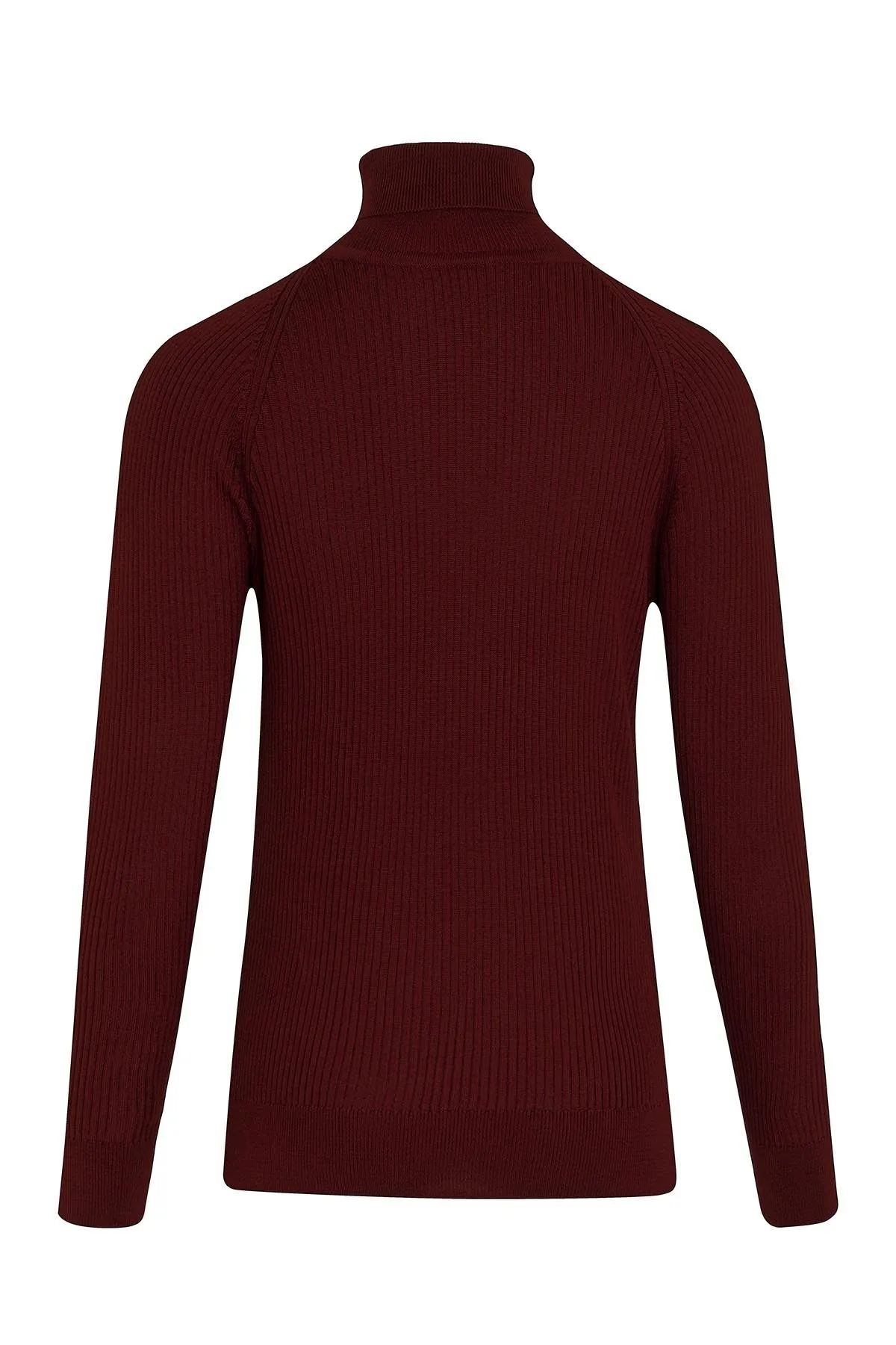 Slim Fit Patterned Burgundy Turtleneck Sweater