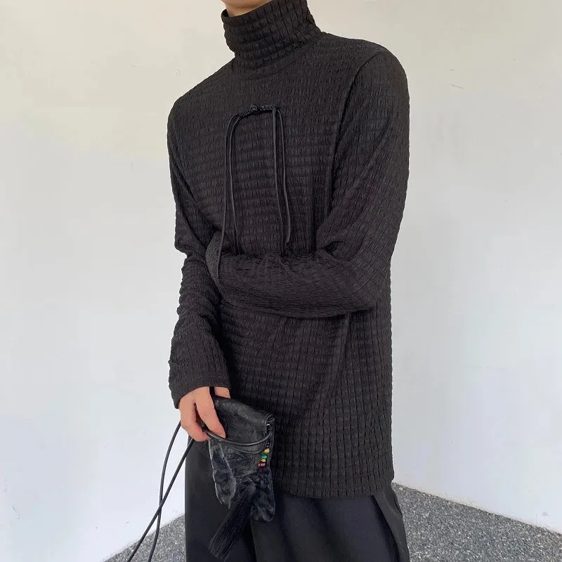 Solid Plaid Texture Turtleneck Sweater