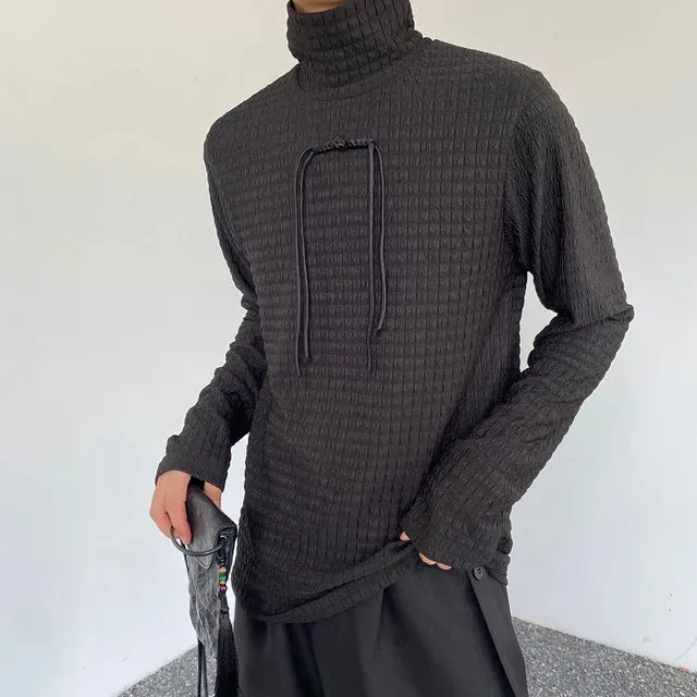 Solid Plaid Texture Turtleneck Sweater