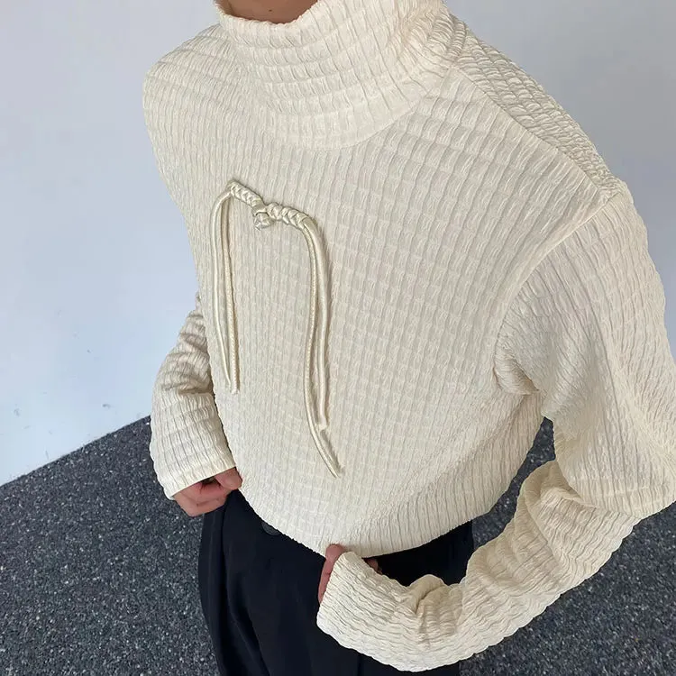 Solid Plaid Texture Turtleneck Sweater