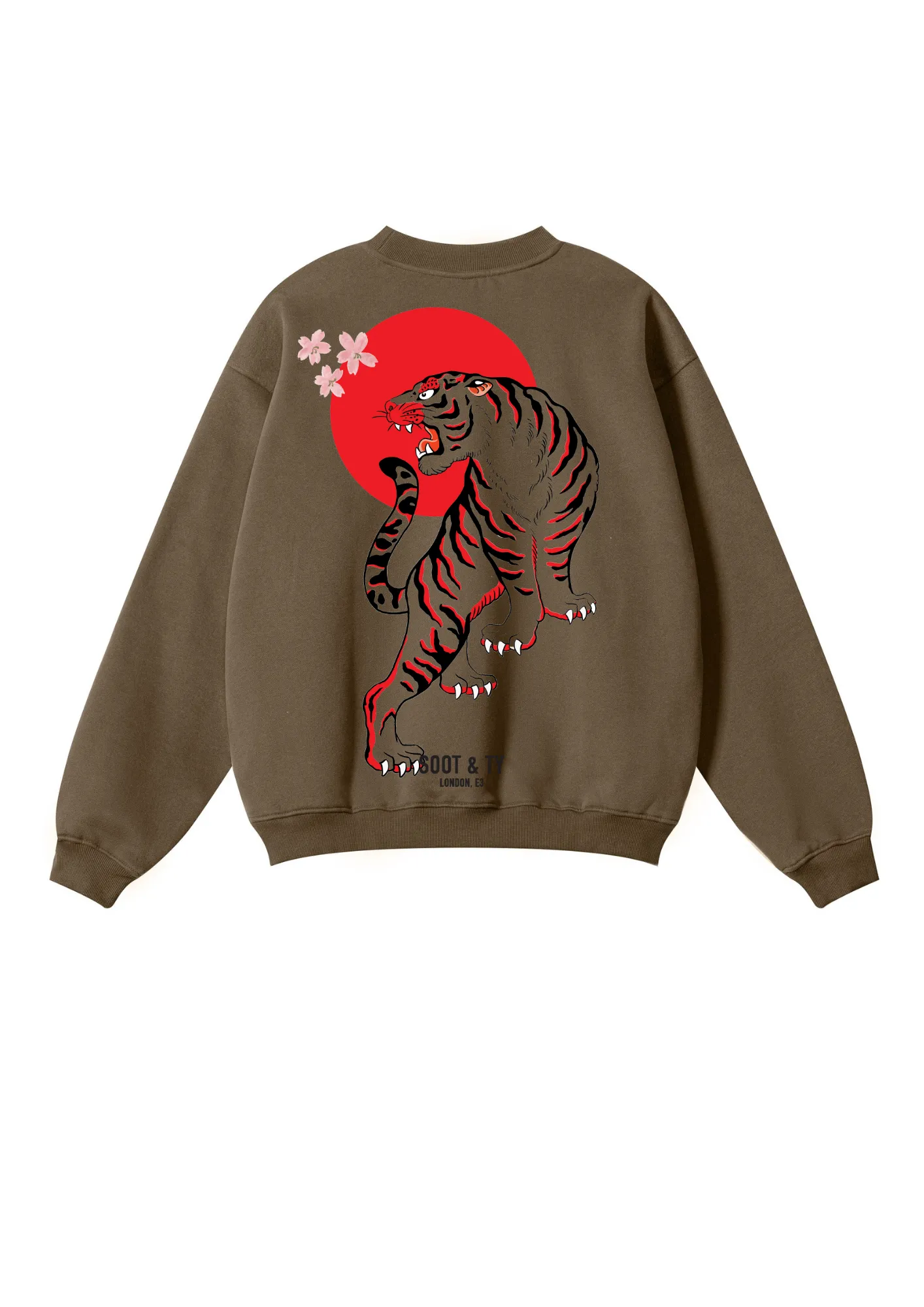 Soot and Ty Reflective Tiger Print Relaxed Fit Brown Sweatshirt