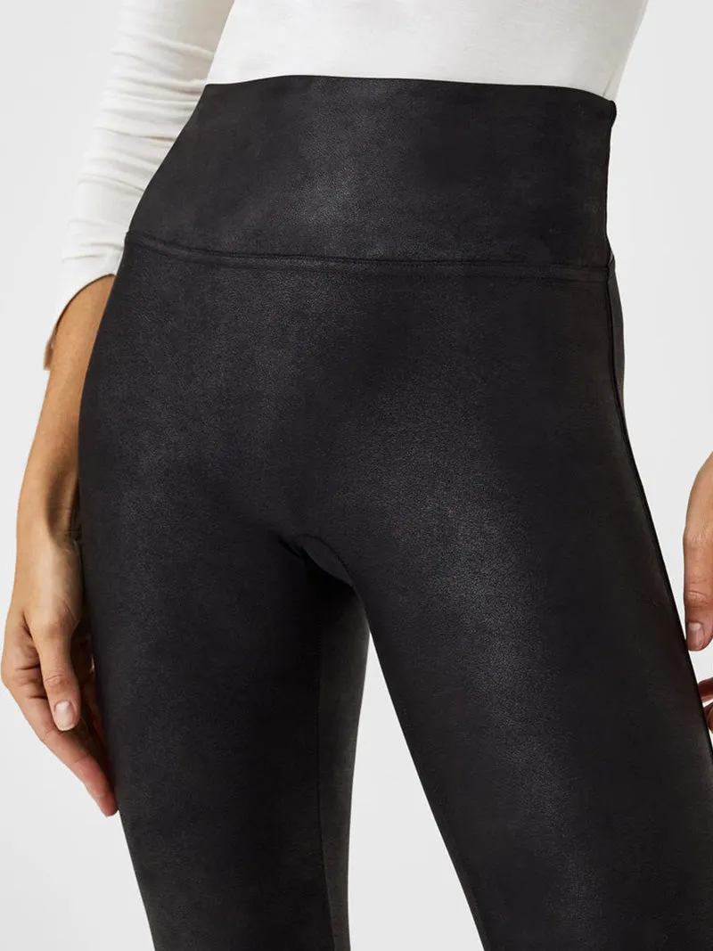 Spanx Faux Leather Fleece-Lined Leggings - Black