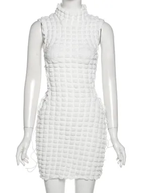 Stacked Plaid Bandage Hollow Y2K Dress Sleeveless Turtleneck String Bodycon Party Clubwear Outfits