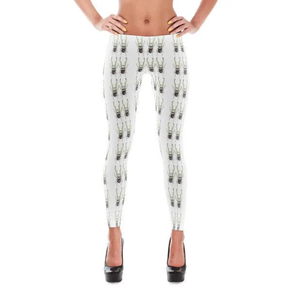 Stag Beetles Standing Pattern by Robert Bowen Leggings