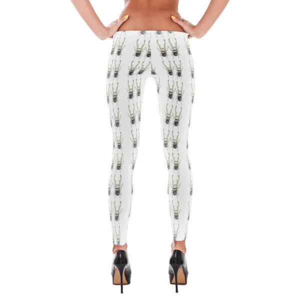 Stag Beetles Standing Pattern by Robert Bowen Leggings