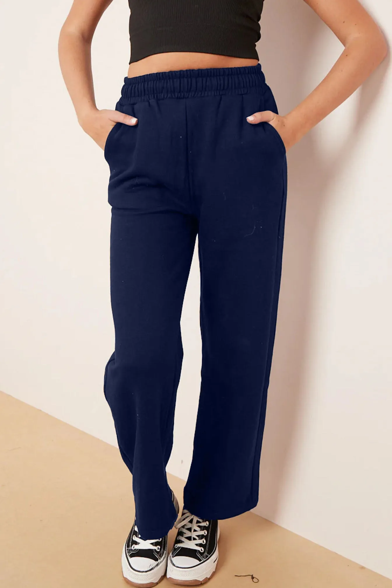 Straight Fleece Trousers (Navy)