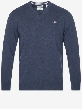 Superfine Lambswool V Neck Dark Navy Melange