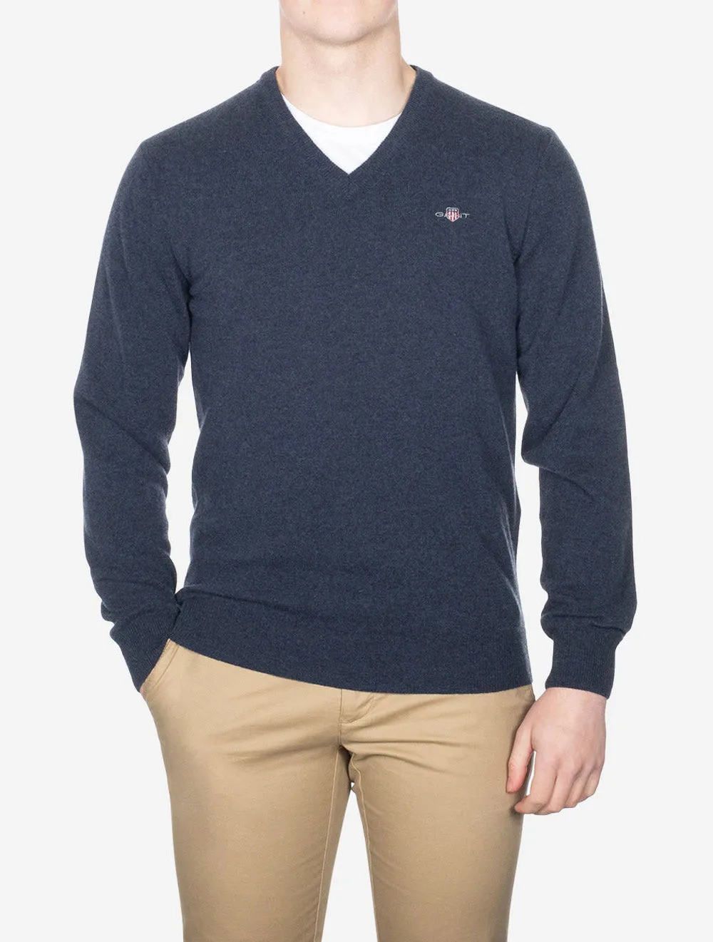 Superfine Lambswool V Neck Dark Navy Melange