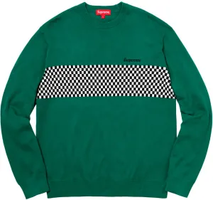 Supreme Checkered Panel Crewneck Sweater- Forest Green