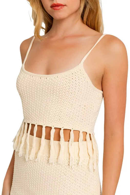 Tassel Detail Spaghetti Sweater Crop Top