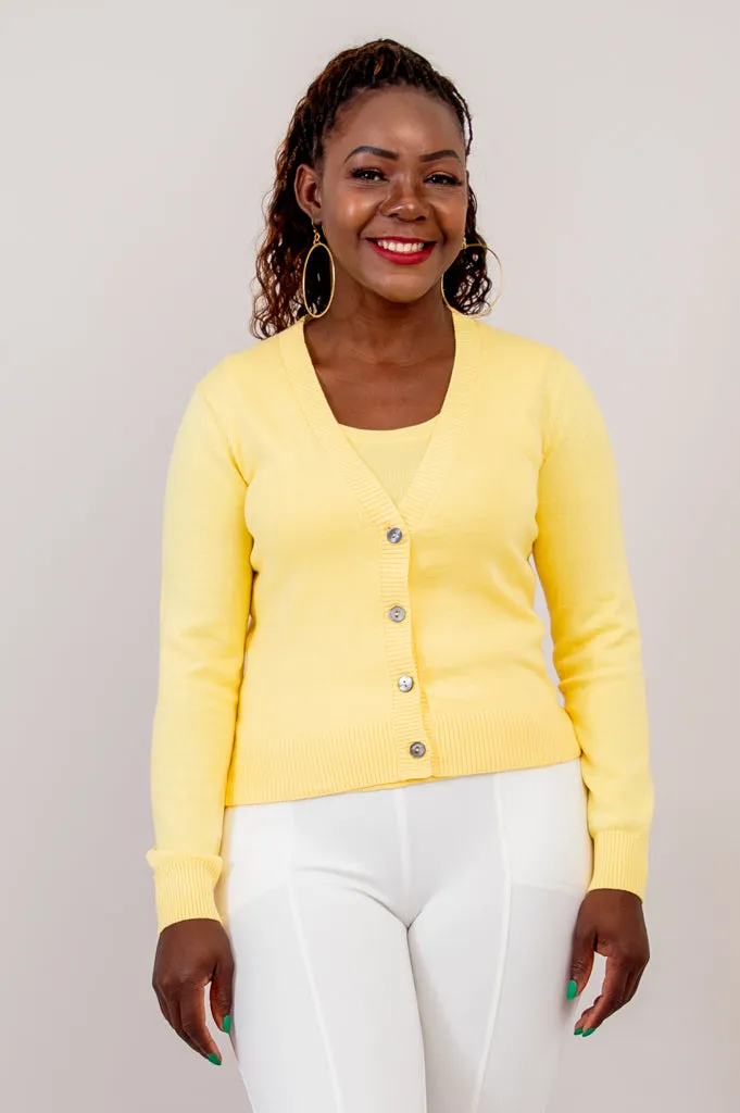 Tellie Cardigan, Yellow, Cotton