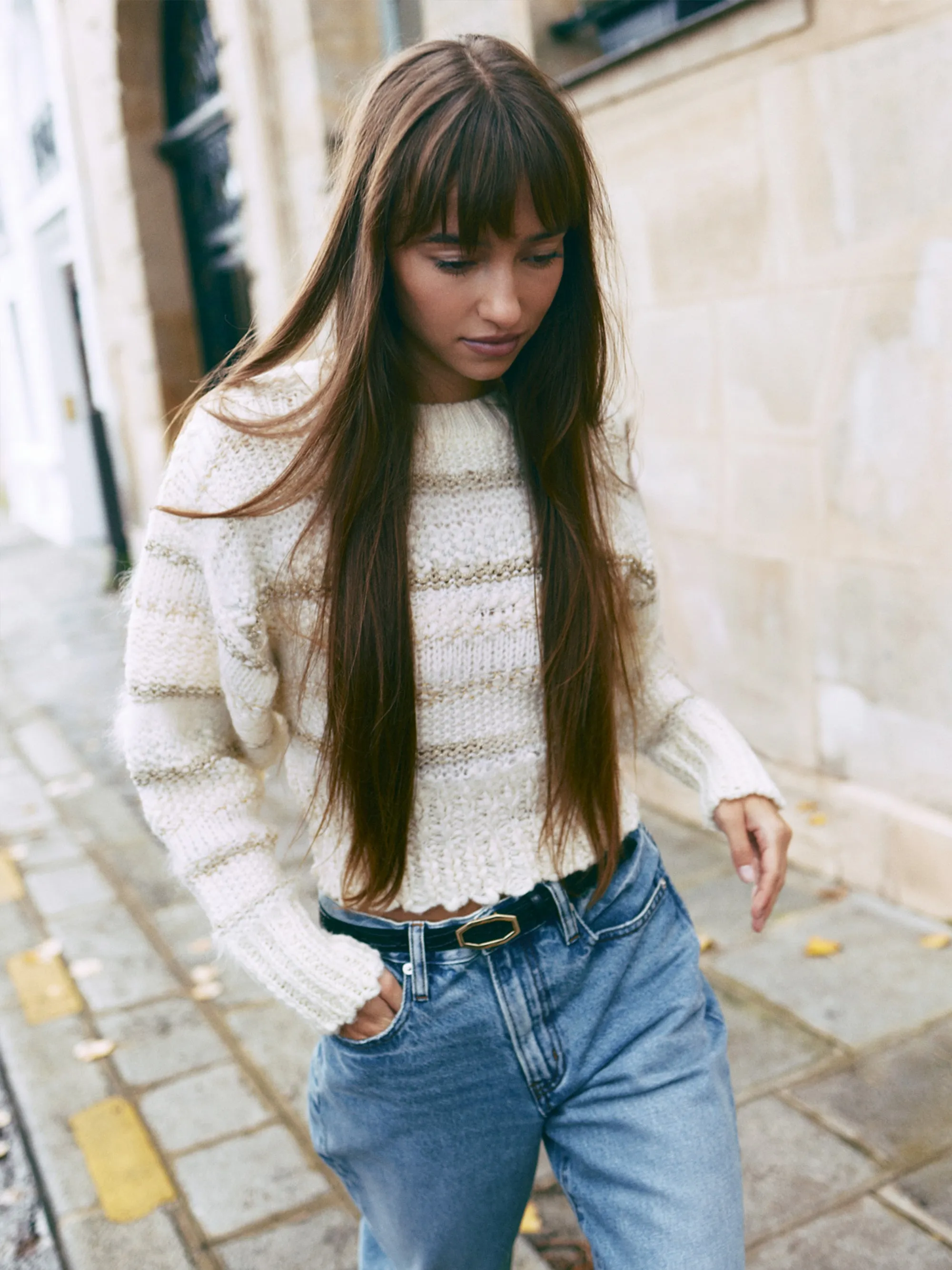 Textured Stripe Sweater -- Cream Multi