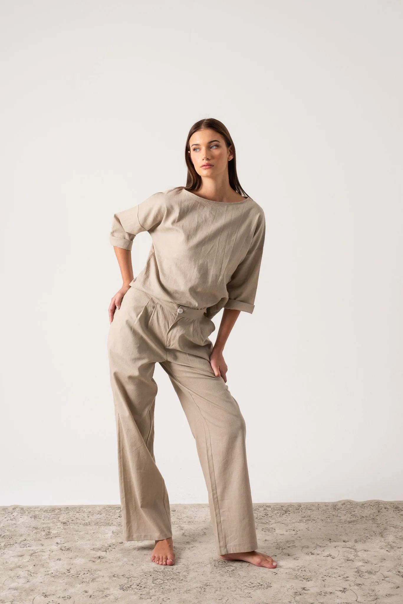 Thalia Linen Trouser Oatmeal