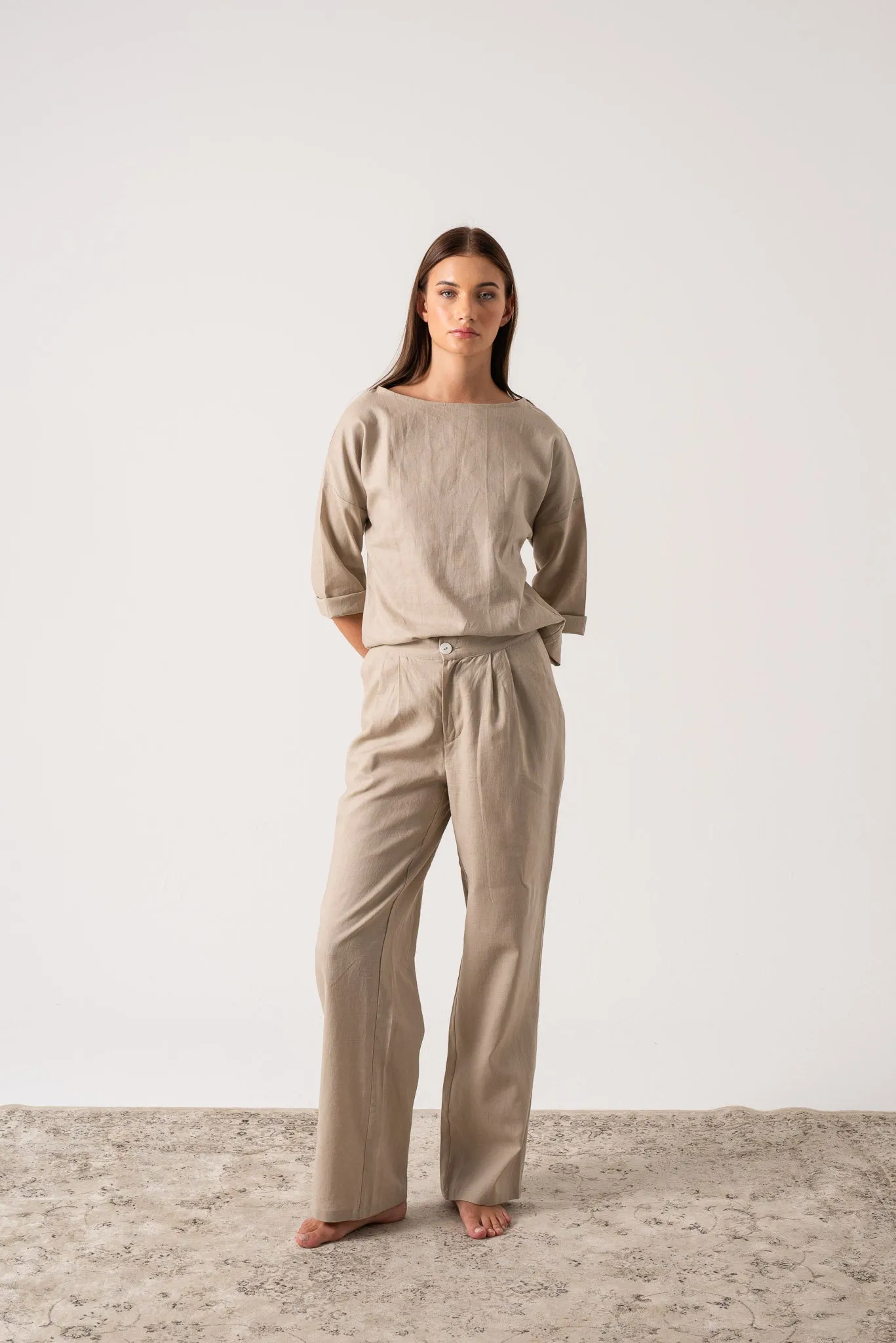 Thalia Linen Trouser Oatmeal