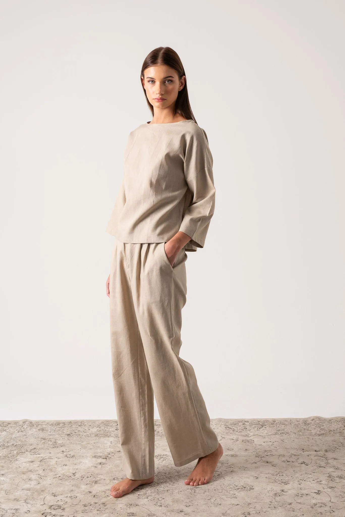 Thalia Linen Trouser Oatmeal