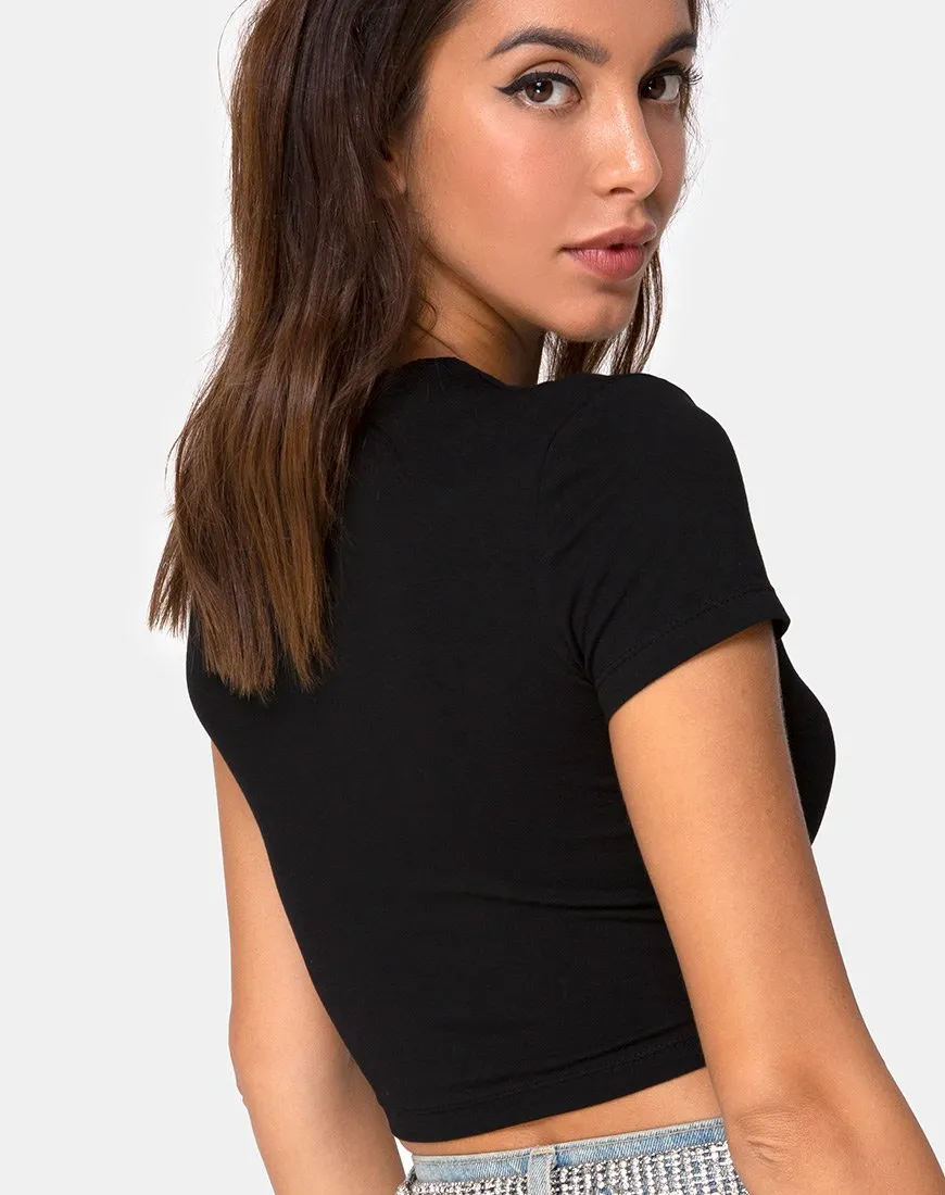 Tiney Crop Top Tee in Black with Diamante Hotfix