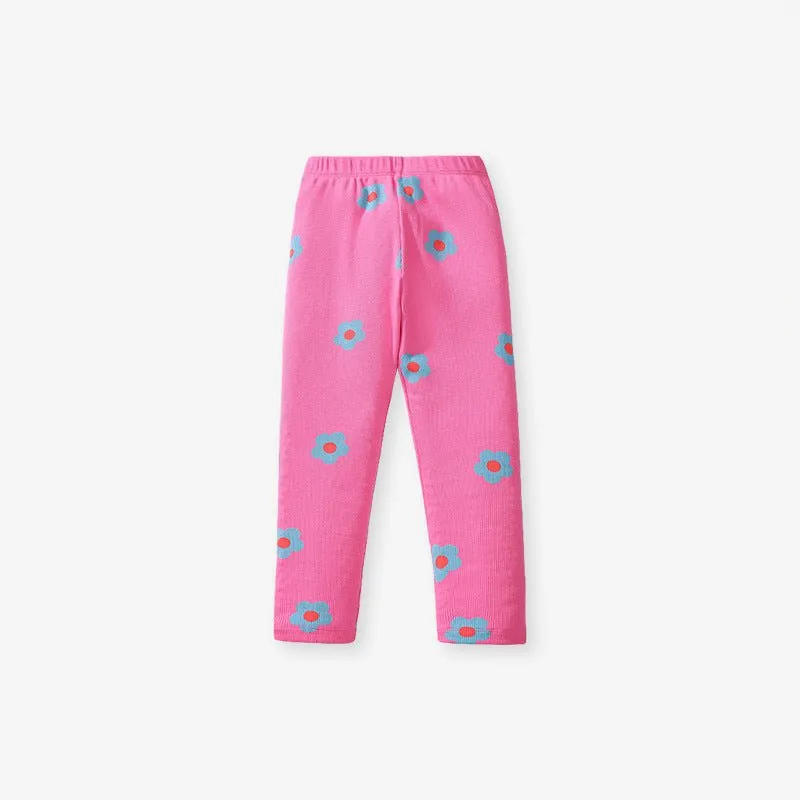 Toddler/Kid Girl's Bunny Print Design Pink Sweatshirt with Leggings Set