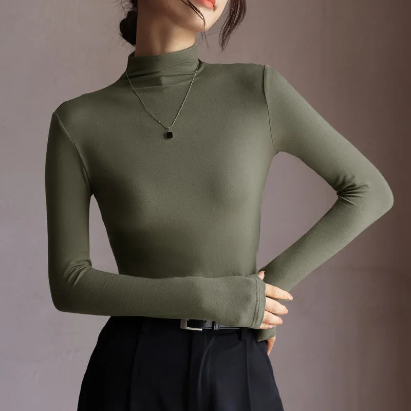 Toleet outfit ideas for school Basic Half Turtleneck Modal Bottoming Shirt for Women Autumn New Style Western Style Long Sleeve T-shirt Top Slim Fit All-Matching