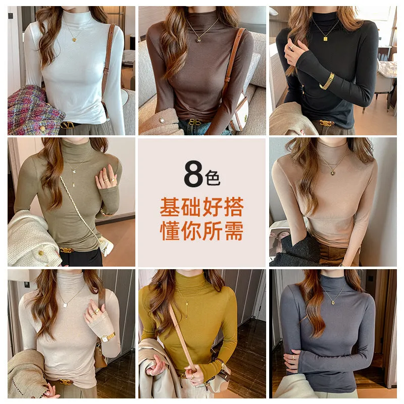 Toleet outfit ideas for school Basic Half Turtleneck Modal Bottoming Shirt for Women Autumn New Style Western Style Long Sleeve T-shirt Top Slim Fit All-Matching