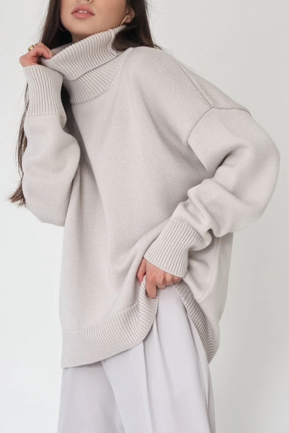 Turtle Neck Dropped Shoulder Sweater