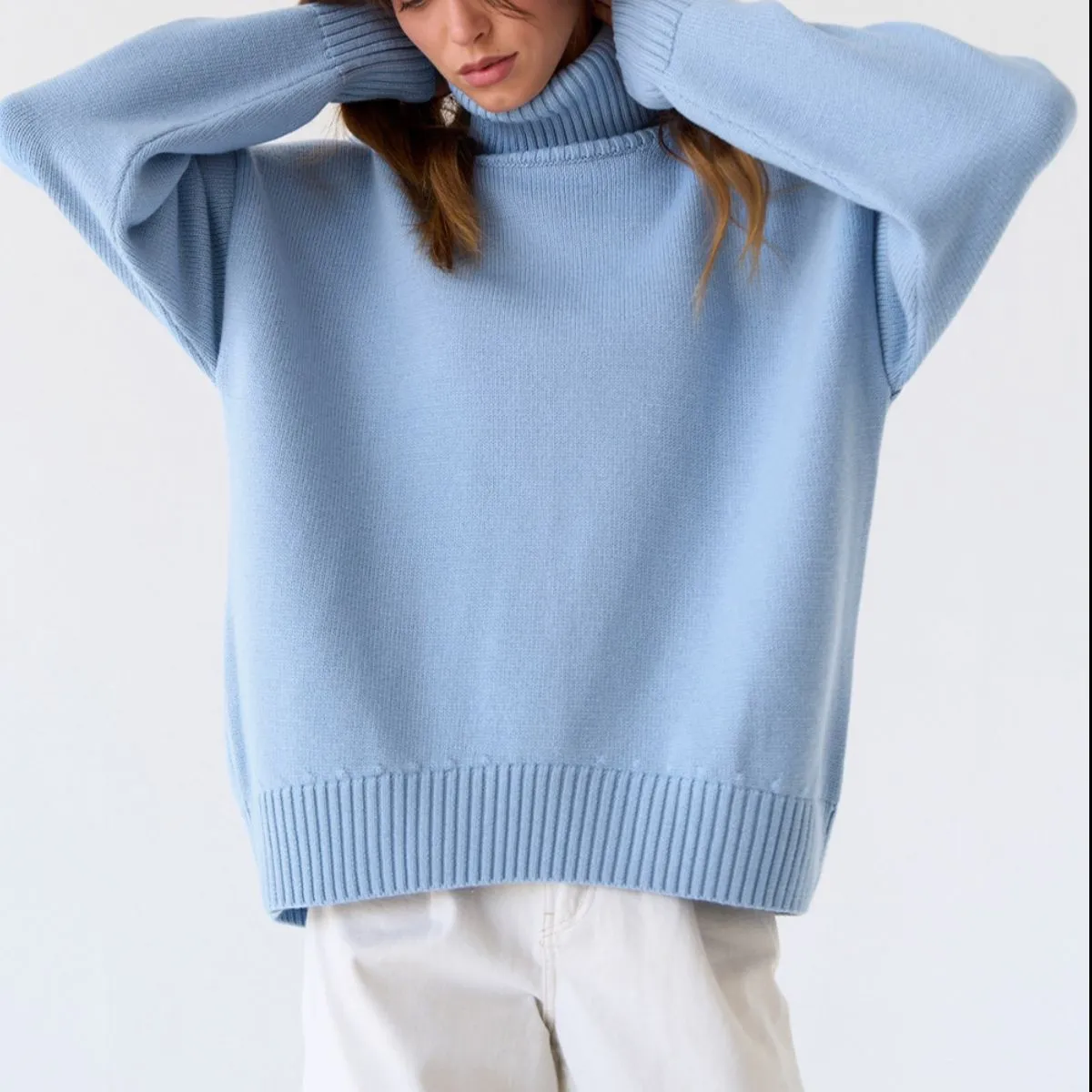 Turtle Neck Dropped Shoulder Sweater