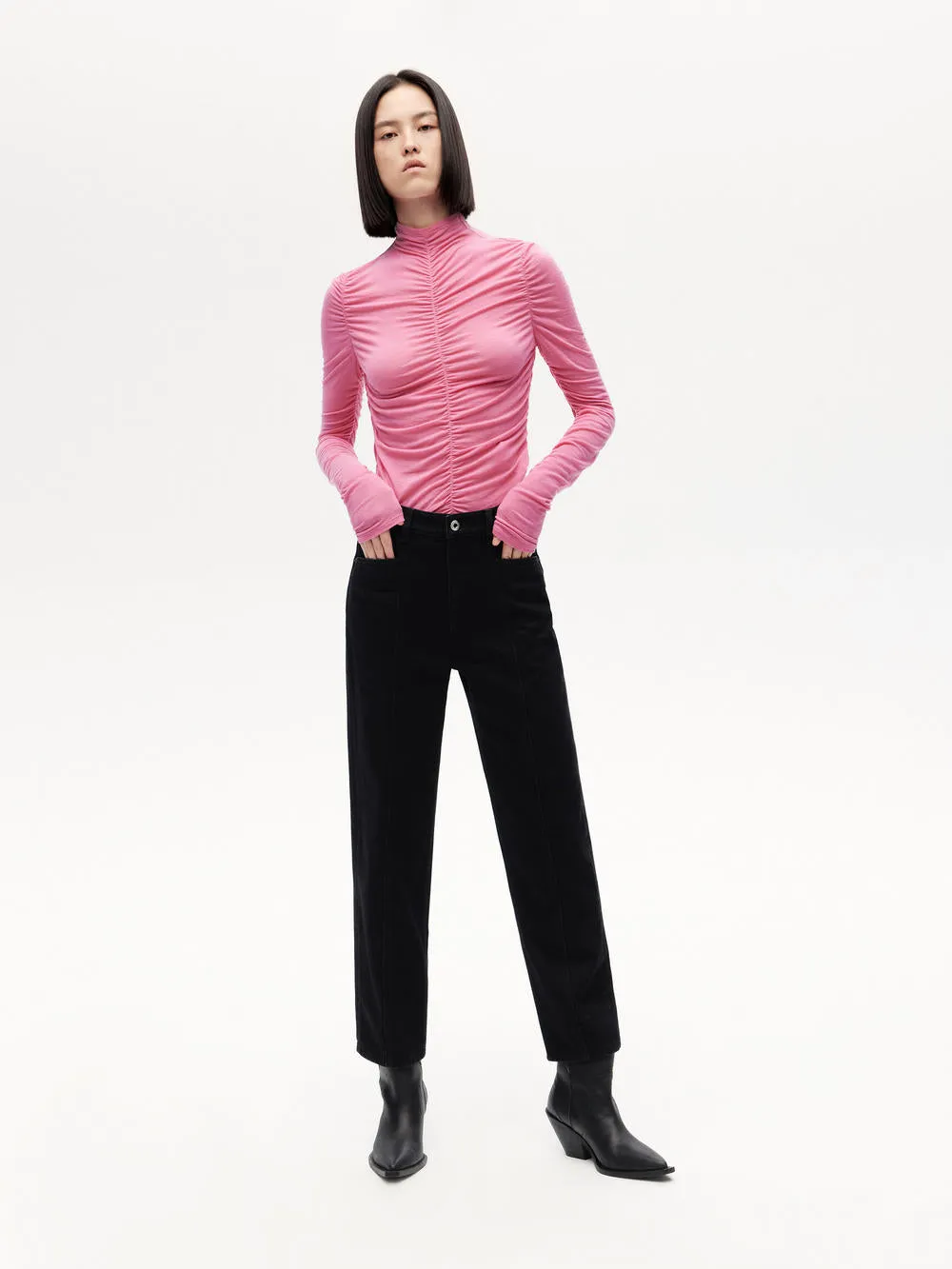 Turtleneck Pleated Top