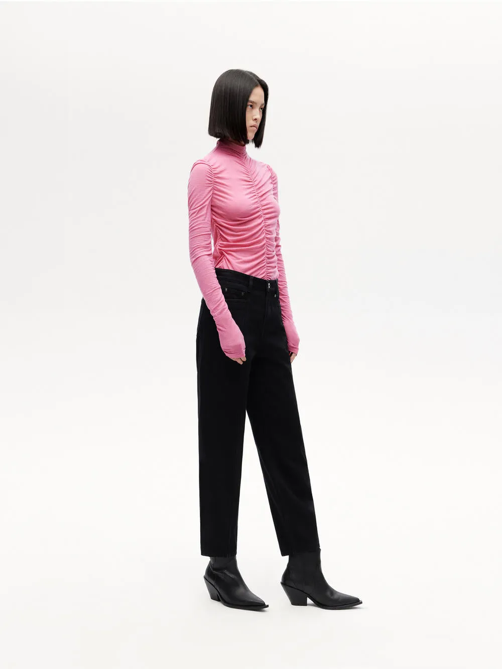 Turtleneck Pleated Top