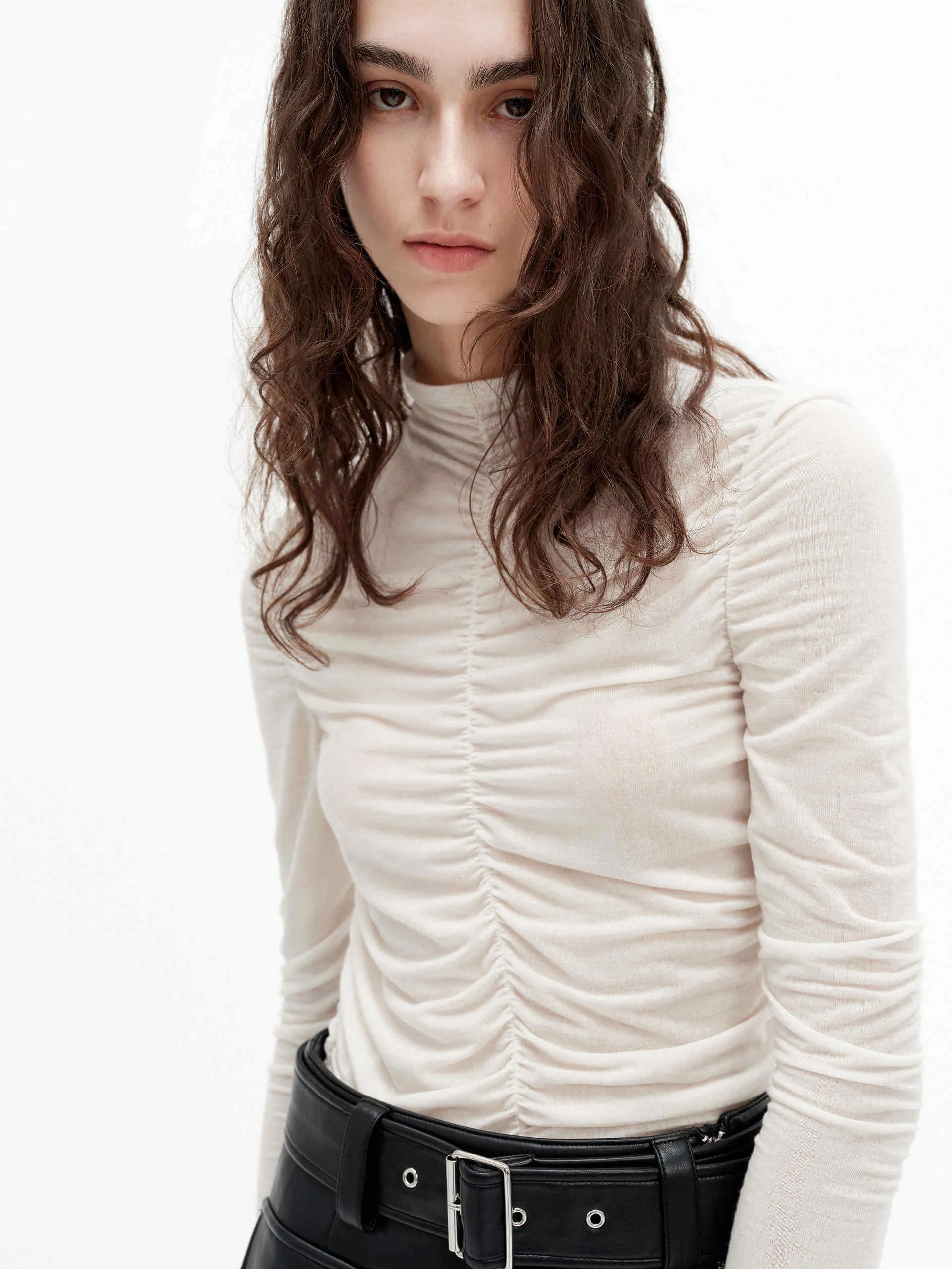 Turtleneck Pleated Top