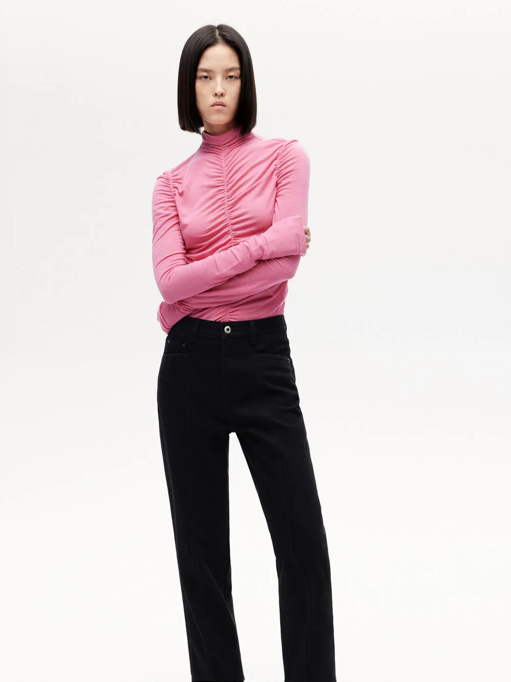 Turtleneck Pleated Top