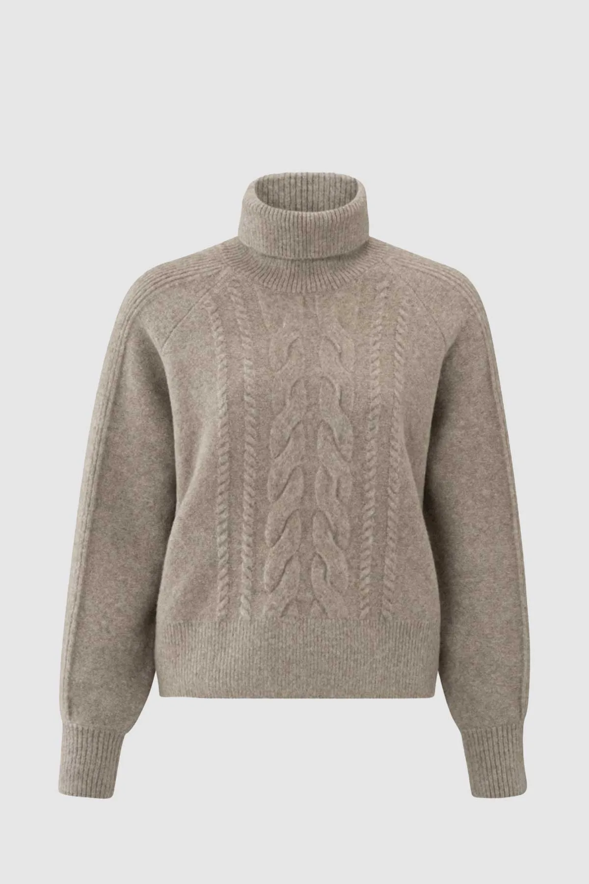 Turtleneck Sweater with Cable Pattern in Dark Sand Melange